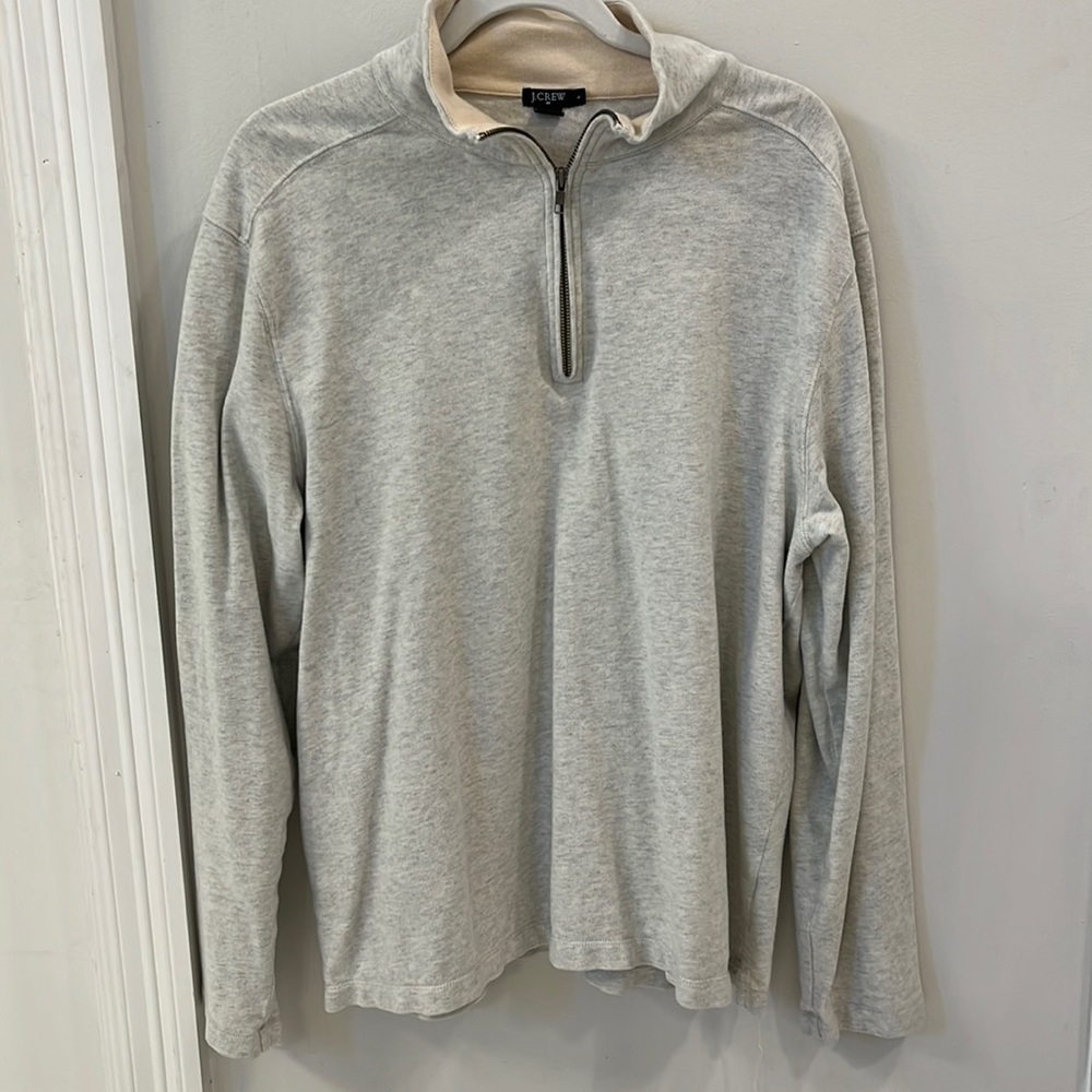 J CREW Men’s 3/4 Zip Sweater Heather Grey Size Large